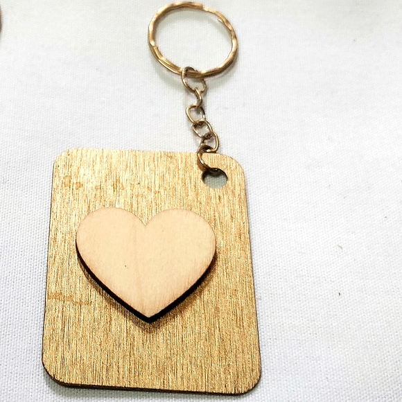 NEW Handcrafted Keychain Bag Tag! Italian Wood SD4. "I LOVE My Bag!" Wood Heart. - Picture 5 of 6
